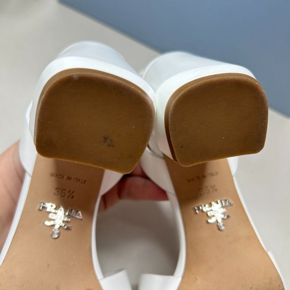 Prada Milano Calzature Donna Spazzolato Sandal Bianco Women IT 36.5/US 6.5 - Picture 9 of 12